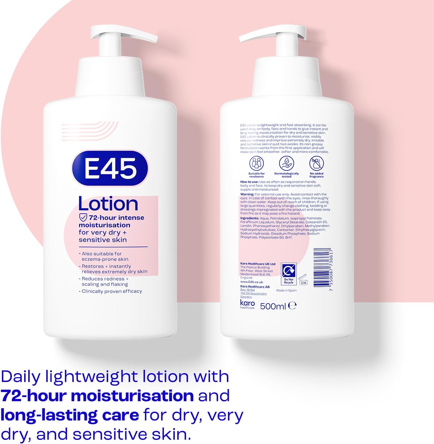 E45 Daily Moisturiser Lotion Pump 500ml – Dry & Sensitive Skin Hydration
