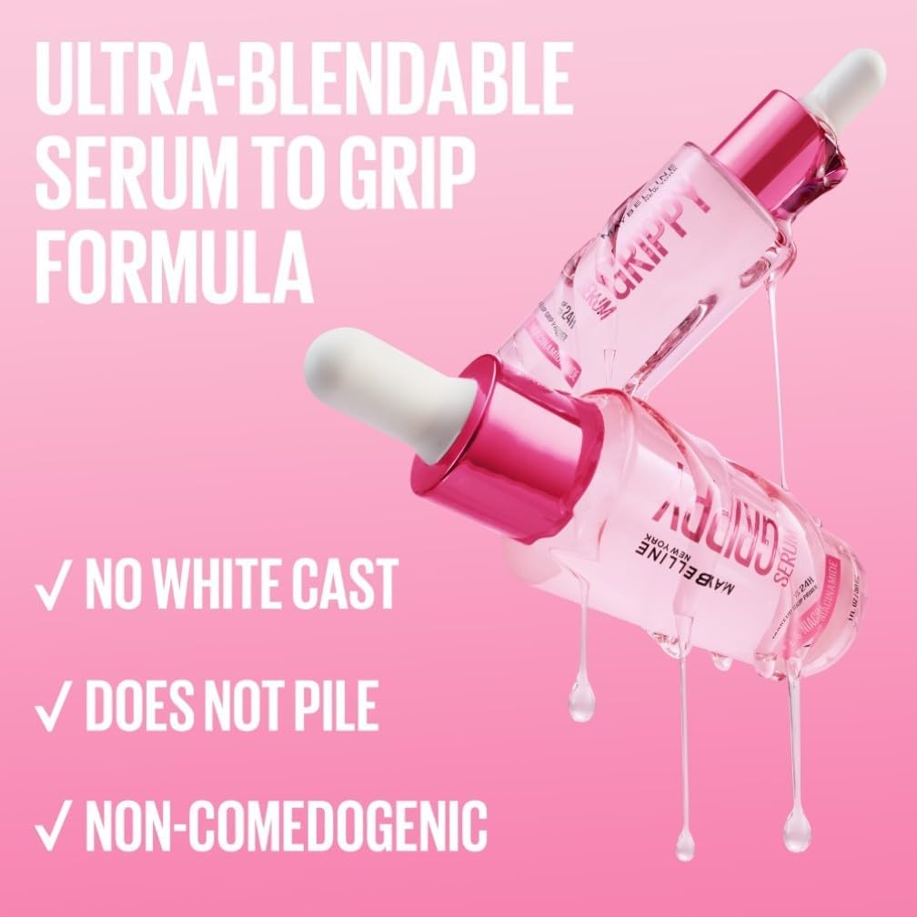 Maybelline Grippy Serum 24Hr Face Makeup Grip Primer + 2% Niacinamide 1oz 30ml